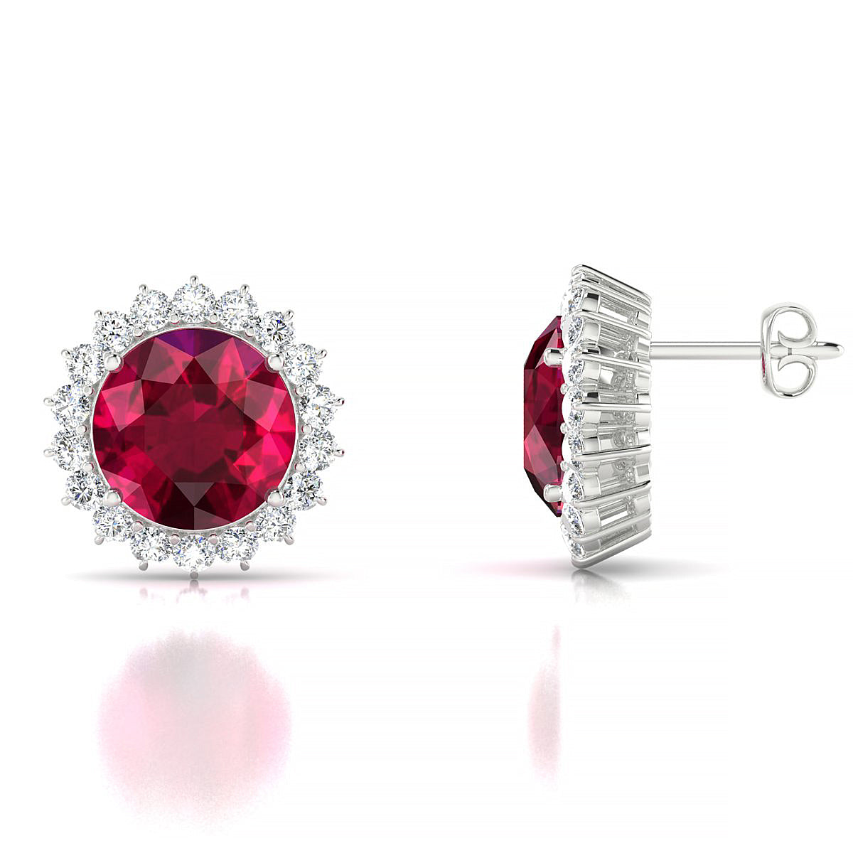 Blossom | 18k White Gold 8 mm Round Ruby Earrings