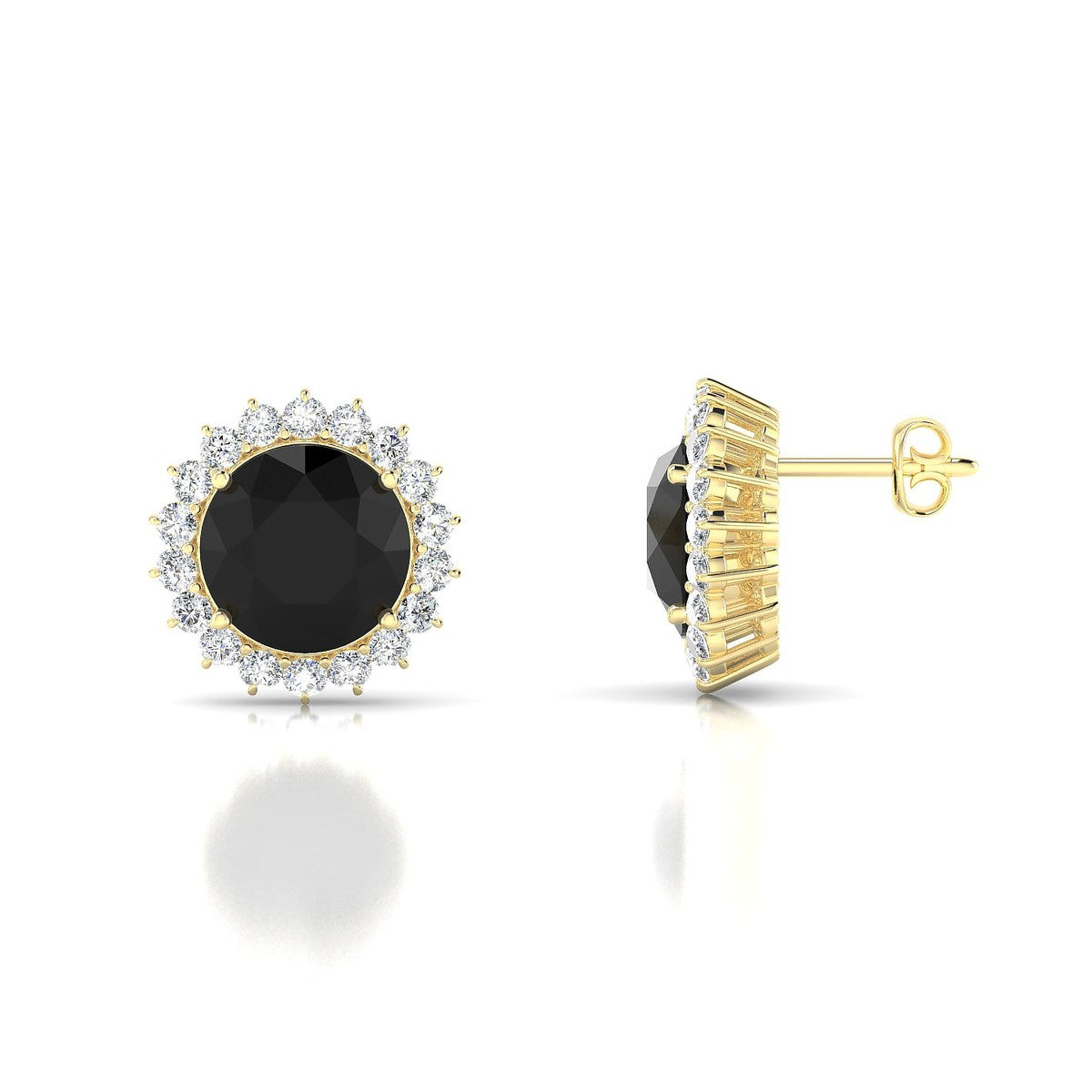 Blossom | 18k Yellow Gold 8 mm Round Black Diamond Earrings