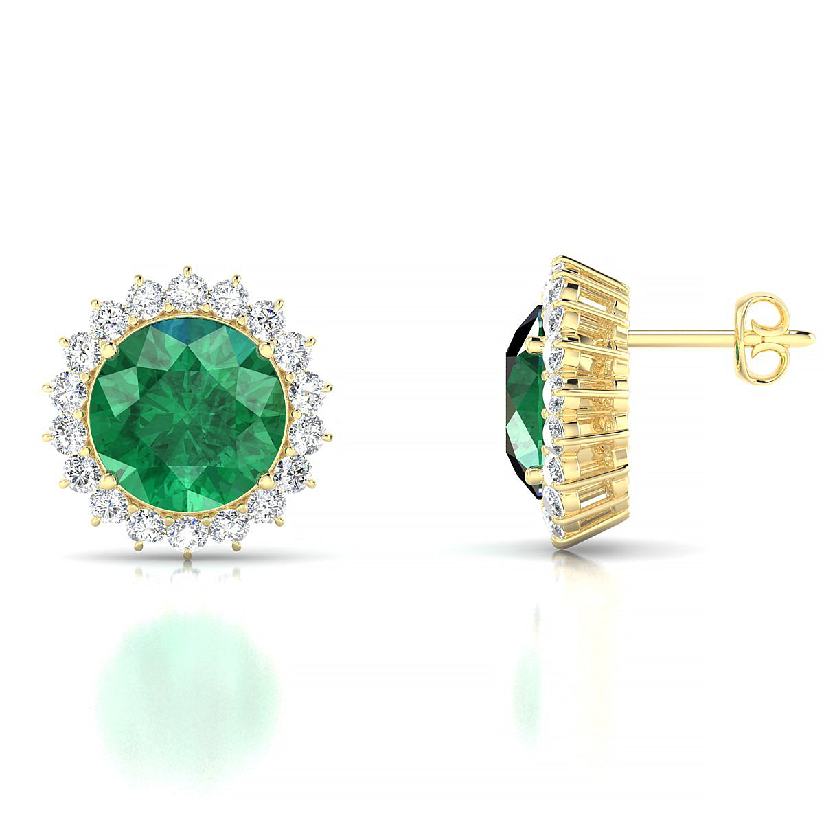 Blossom | 18k Yellow Gold 8 mm Round Emerald Earrings