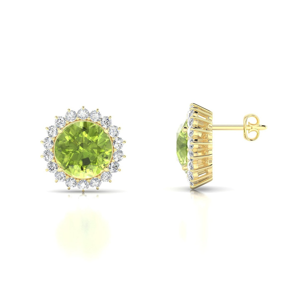 Blossom | 18k Yellow Gold 8 mm Round Peridot Earrings