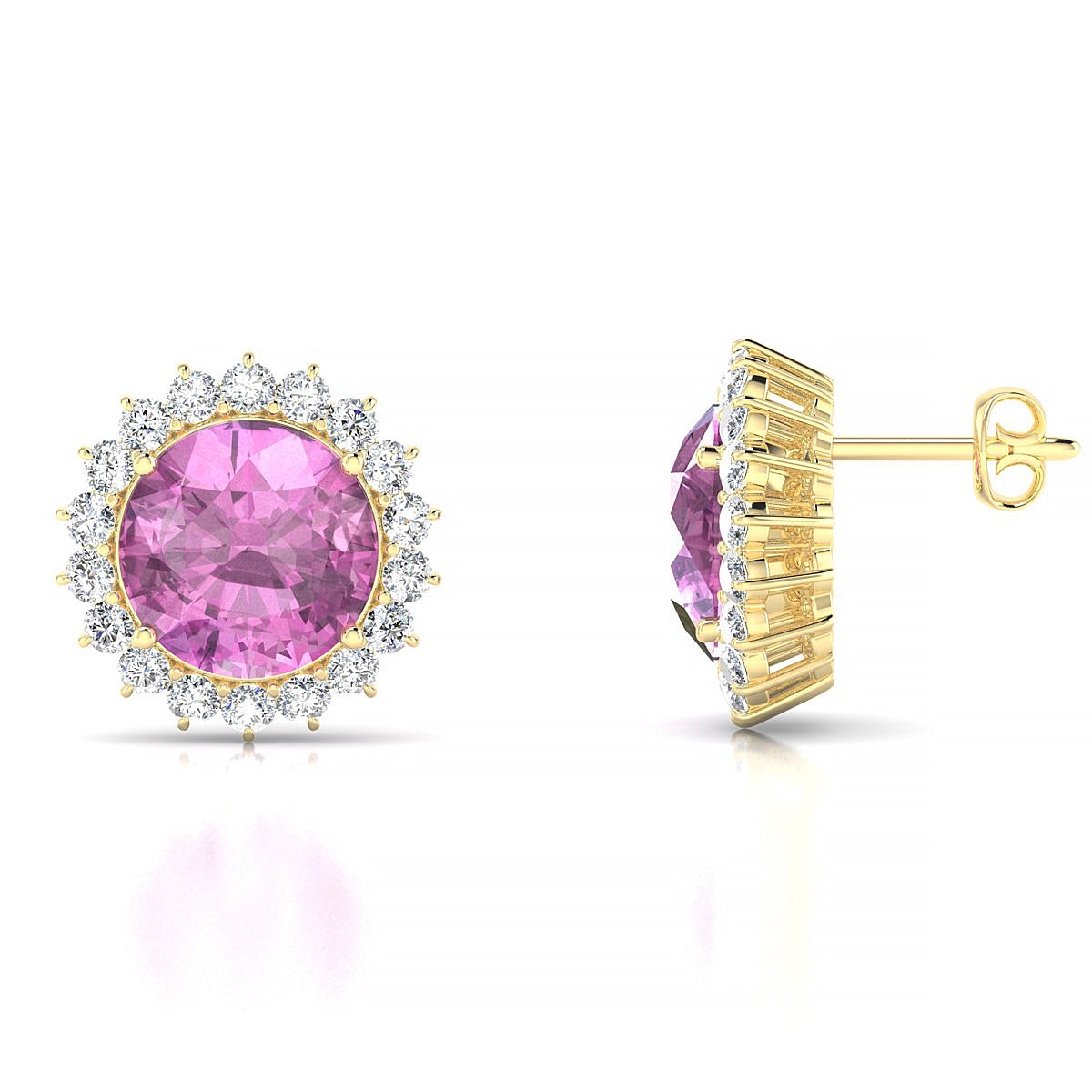 Blossom | 18k Yellow Gold 8 mm Round Pink Sapphire Earrings