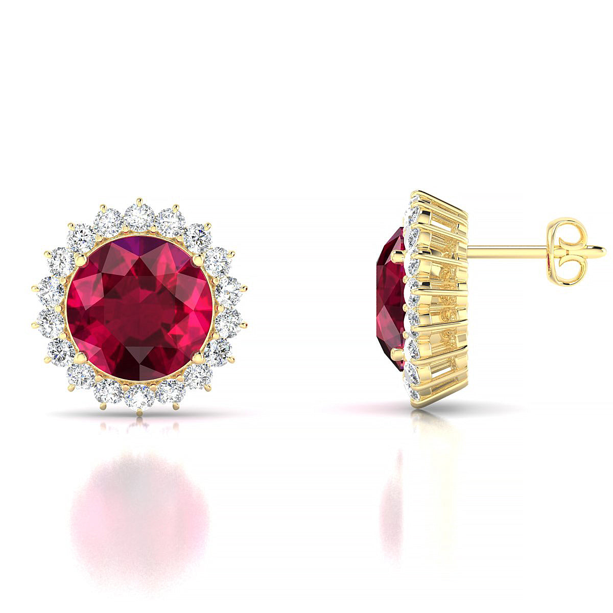 Blossom | 18k Yellow Gold 8 mm Round Ruby Earrings
