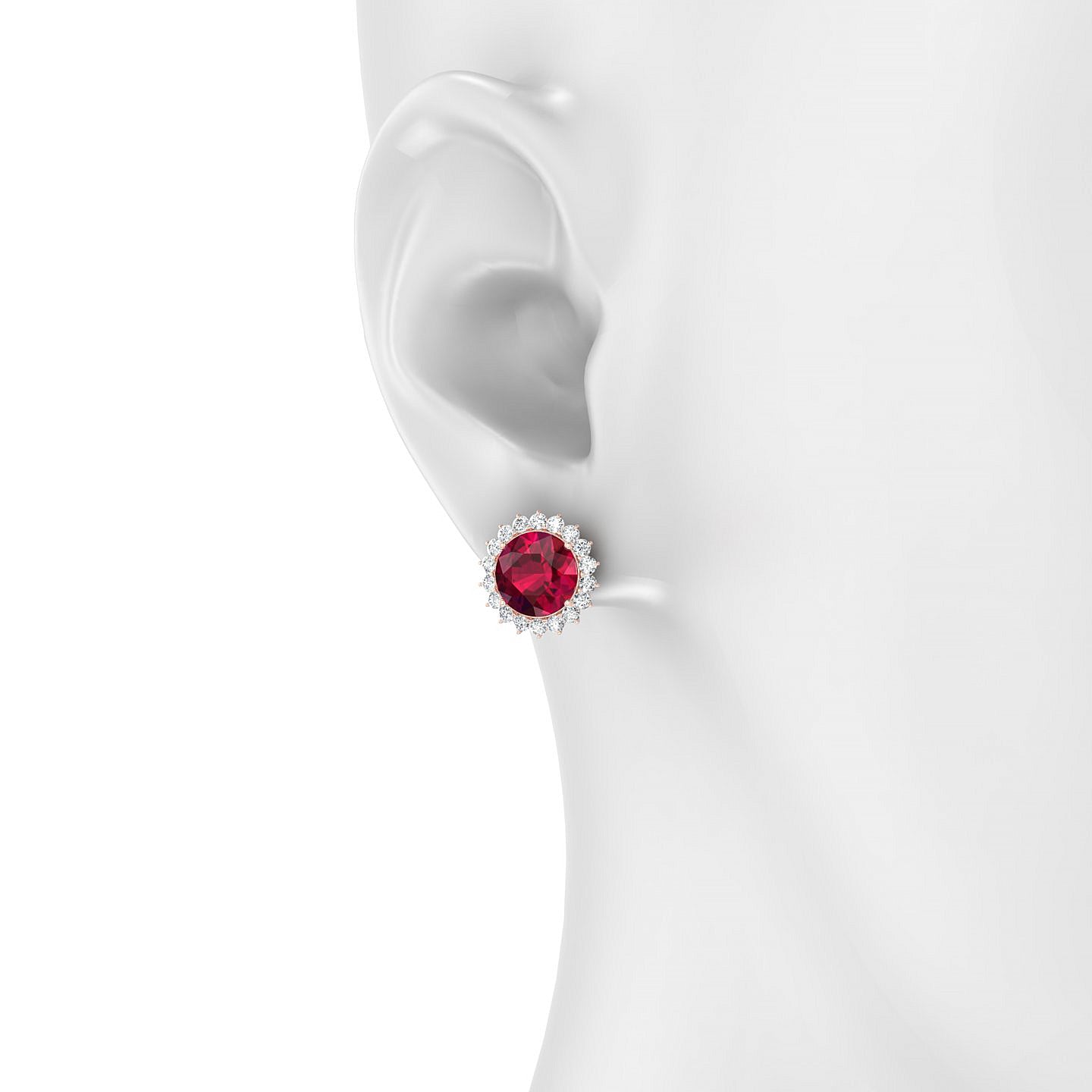 Blossom | 18k Rose Gold 8 mm Round Ruby Earrings