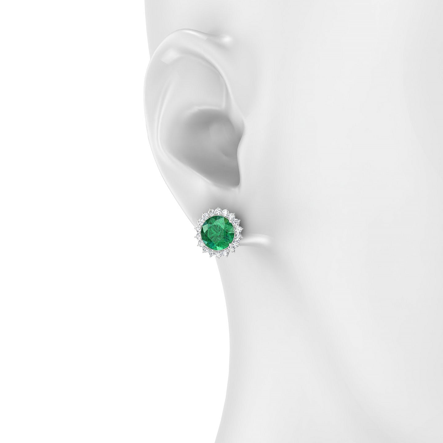Blossom | 18k White Gold 8 mm Round Emerald Earrings