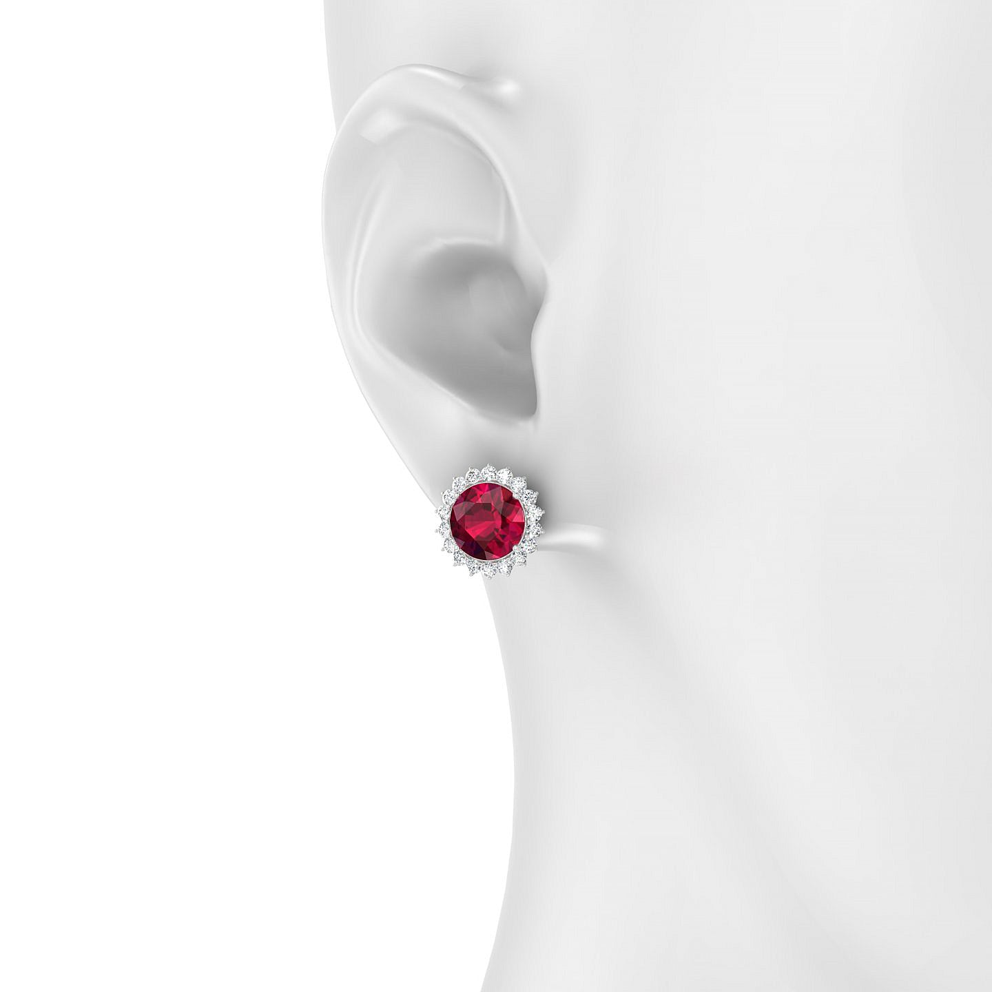 Blossom | 18k White Gold 8 mm Round Ruby Earrings