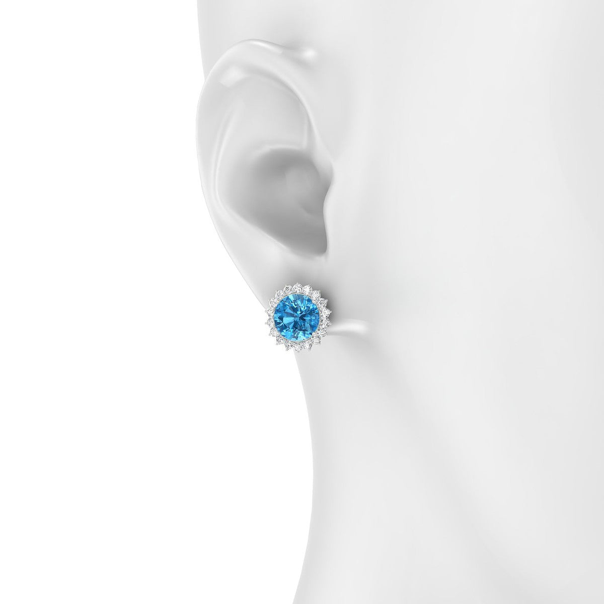 Blossom | 18k White Gold 8 mm Round Topaz Earrings