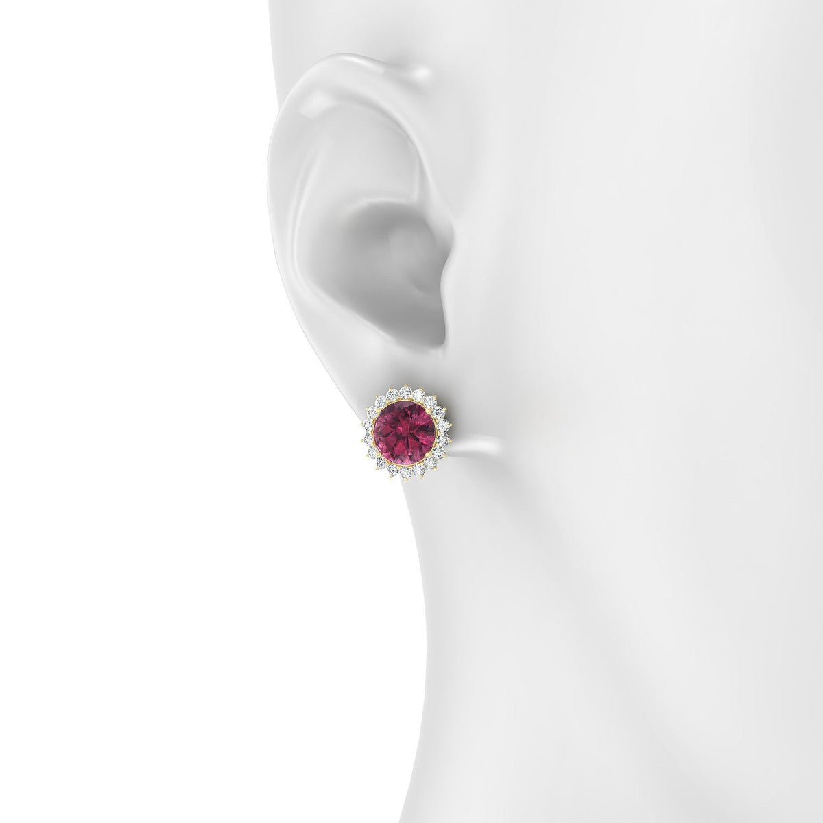 Blossom | 18k Yellow Gold 8 mm Round Rhodolite Earrings