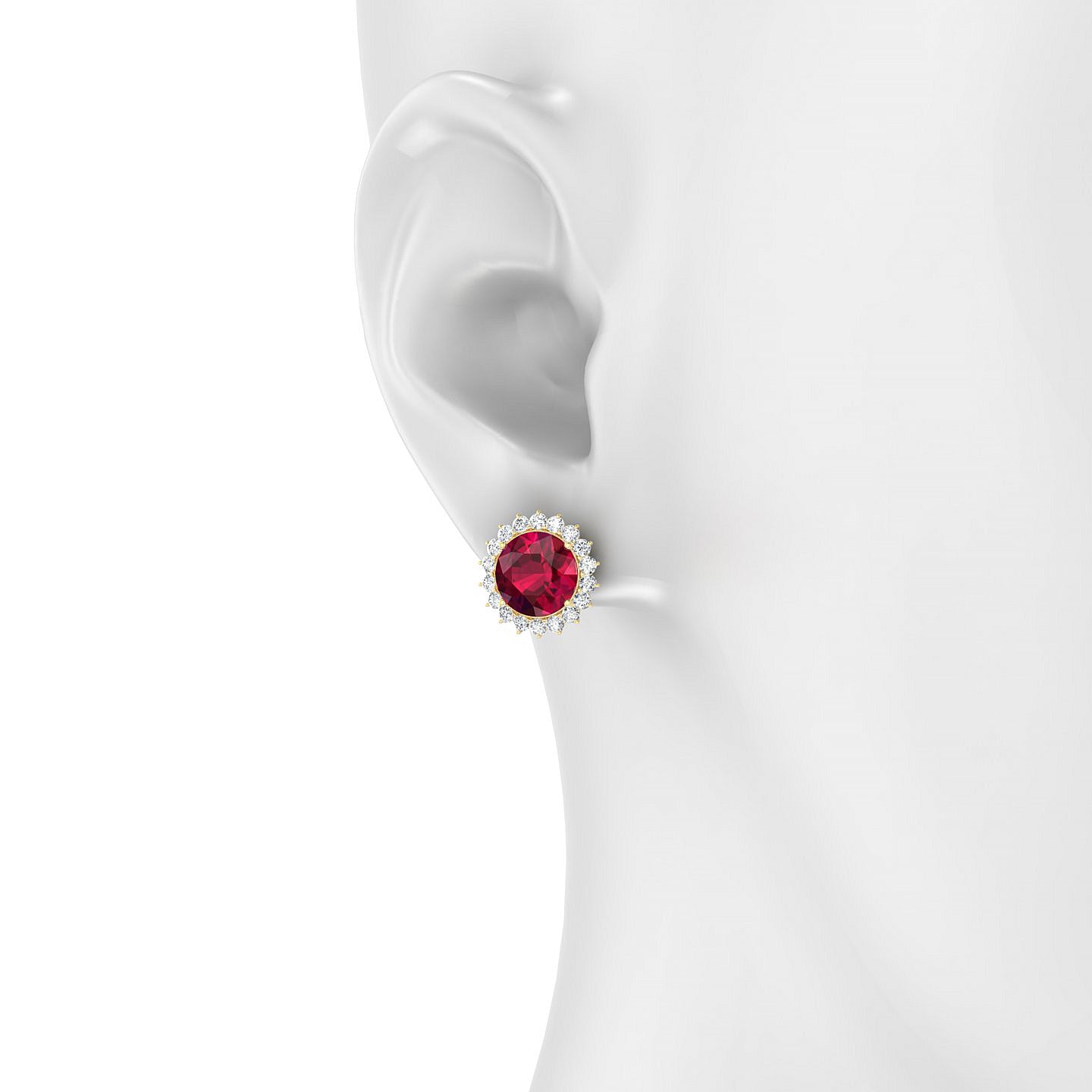 Blossom | 18k Yellow Gold 8 mm Round Ruby Earrings