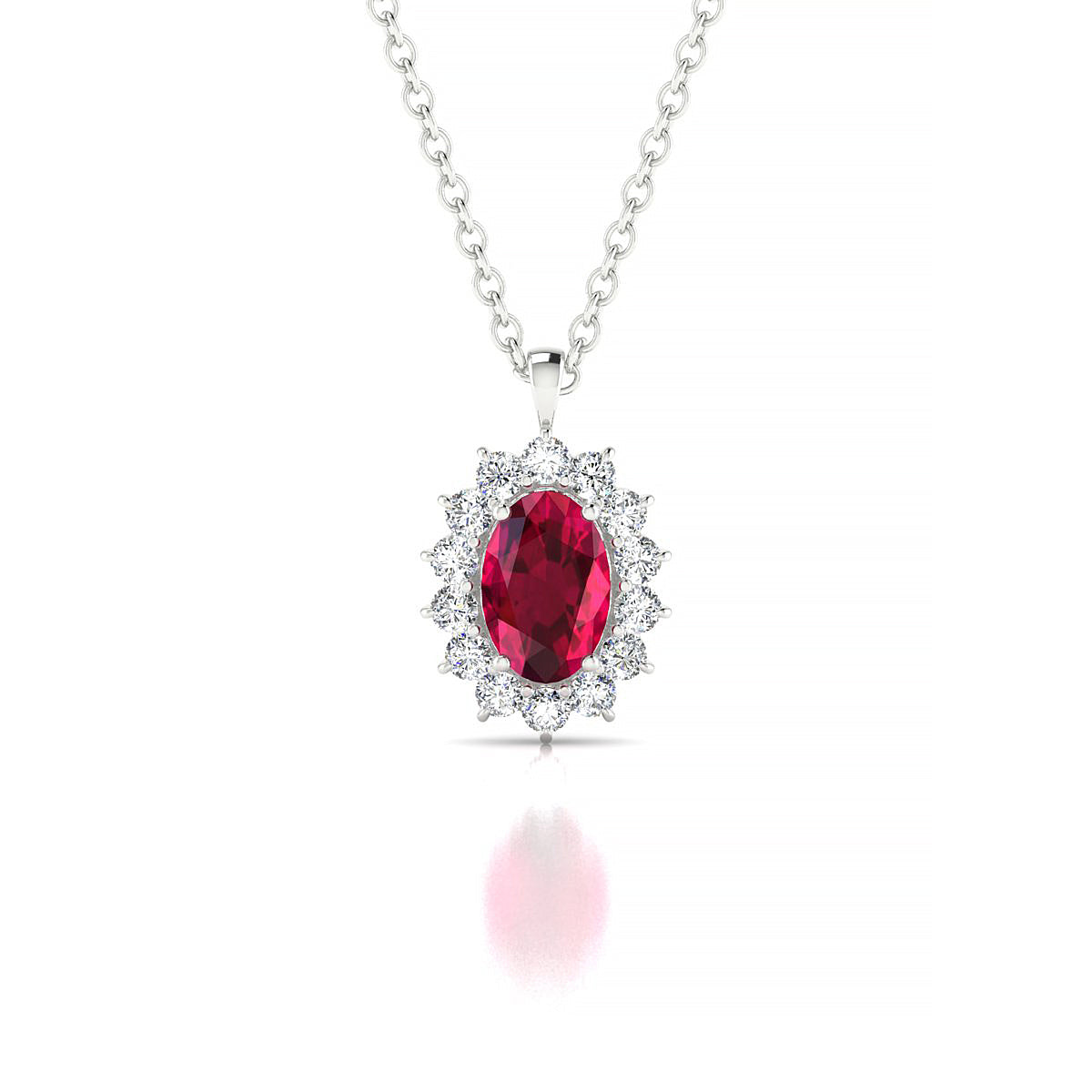 Blossom | 18k White Gold 6 x 4 mm Oval Ruby Pendant