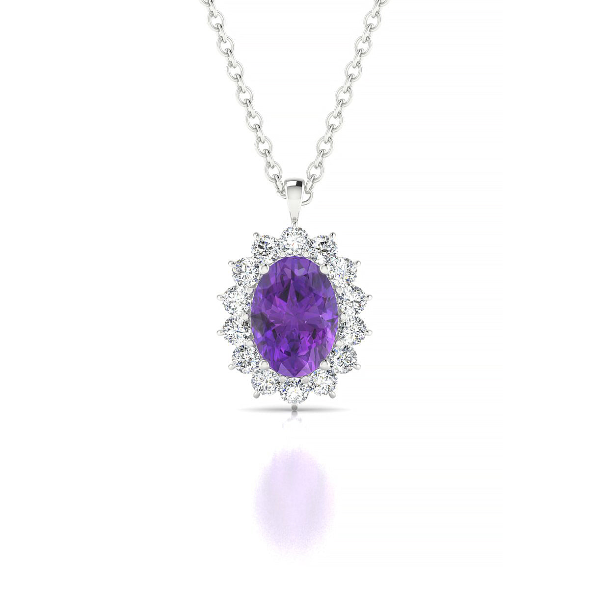 Blossom | 18k White Gold 7 x 5 mm Oval Amethyst Pendant