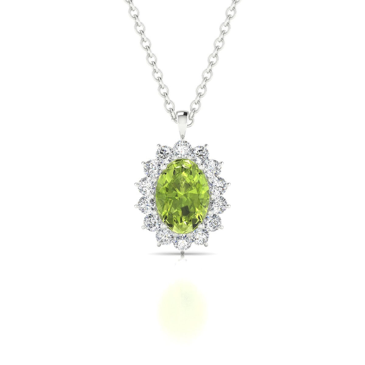 Blossom | 18k White Gold 7 x 5 mm Oval Peridot Pendant
