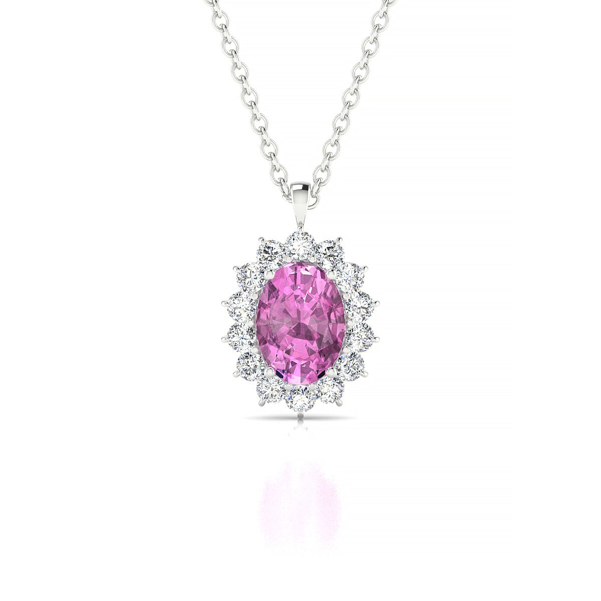 Blossom | 18k White Gold 7 x 5 mm Oval Pink Sapphire Pendant
