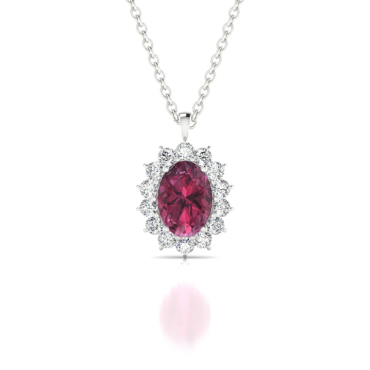 Blossom | 18k White Gold 7 x 5 mm Oval Rhodolite Pendant