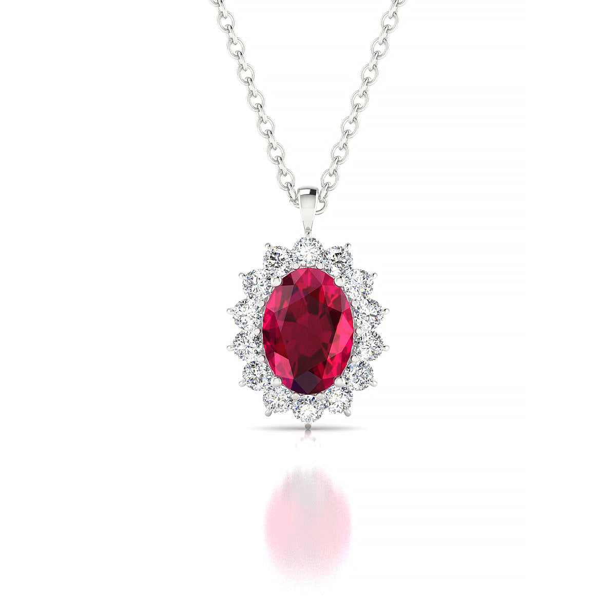 Blossom | 18k White Gold 7 x 5 mm Oval Ruby Pendant