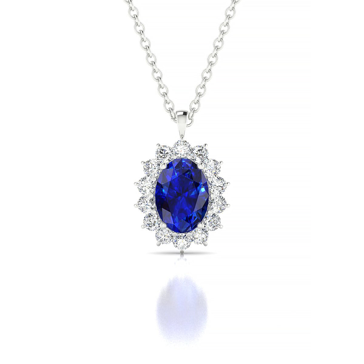 Blossom | 18k White Gold 7 x 5 mm Oval Sapphire Pendant