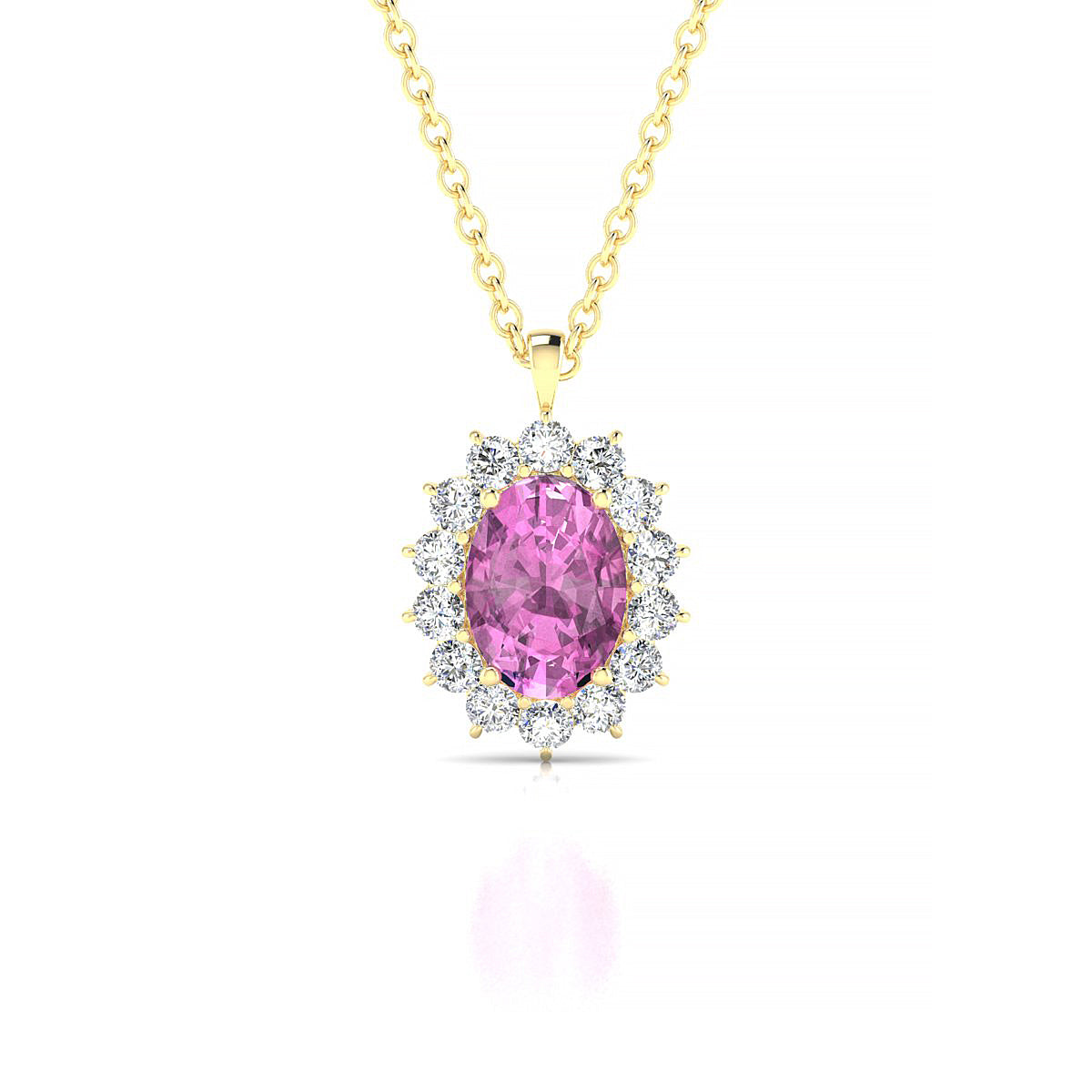 Blossom | 18k Yellow Gold 7 x 5 mm Oval Pink Sapphire Pendant