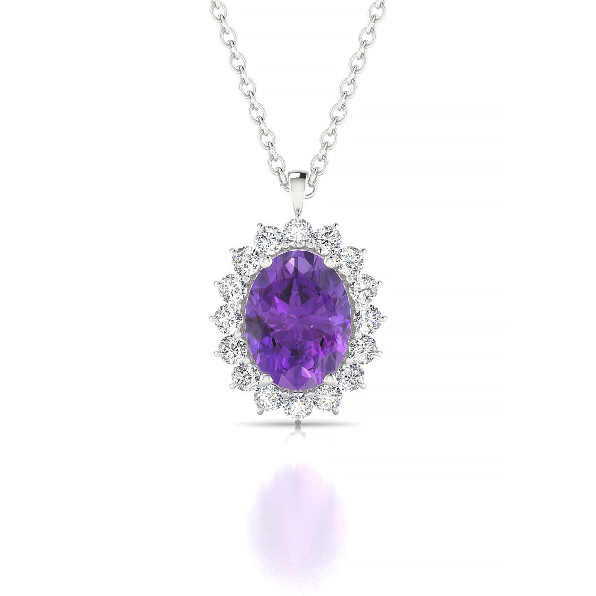 Blossom | 18k White Gold 8 x 6 mm Oval Amethyst Pendant