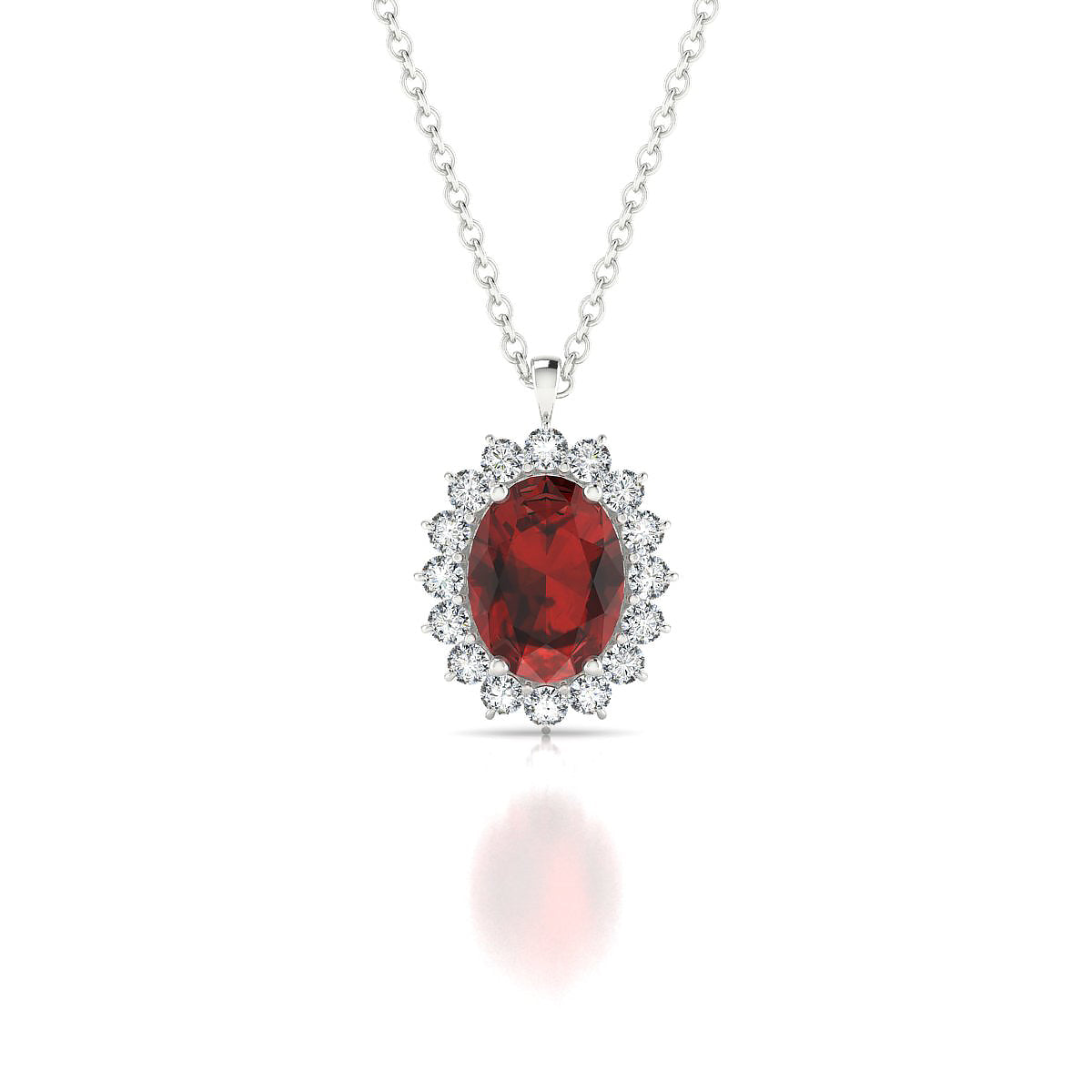 Blossom | 18k White Gold 8 x 6 mm Oval Garnet Pendant