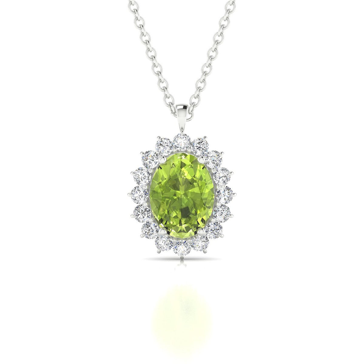 Blossom | 18k White Gold 8 x 6 mm Oval Peridot Pendant