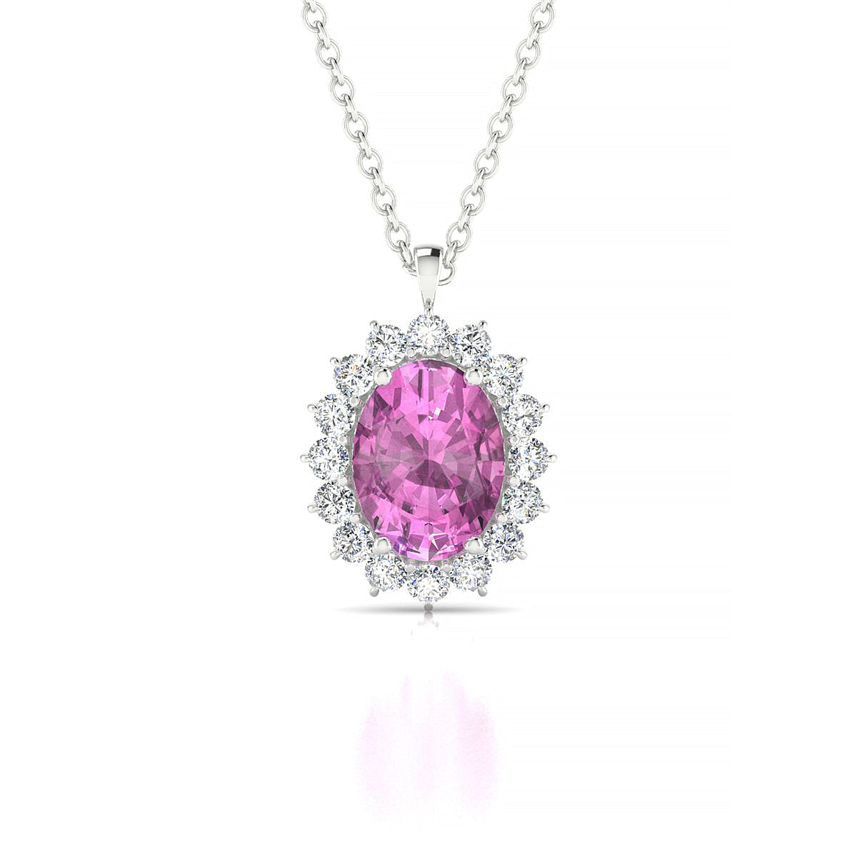 Blossom | 18k White Gold 8 x 6 mm Oval Pink Sapphire Pendant