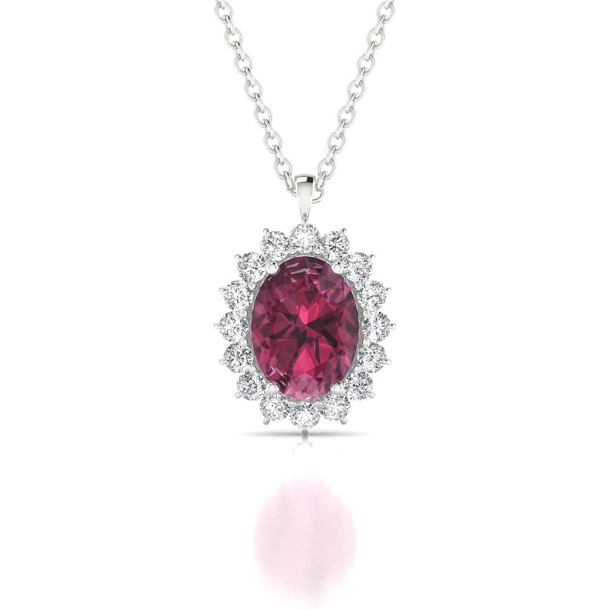 Blossom | 18k White Gold 8 x 6 mm Oval Rhodolite Pendant