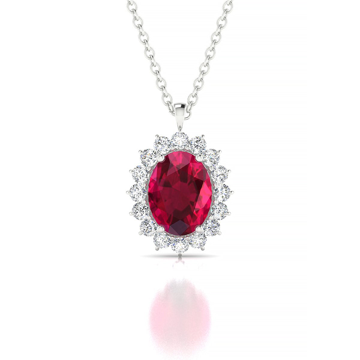 Blossom | 18k White Gold 8 x 6 mm Oval Ruby Pendant