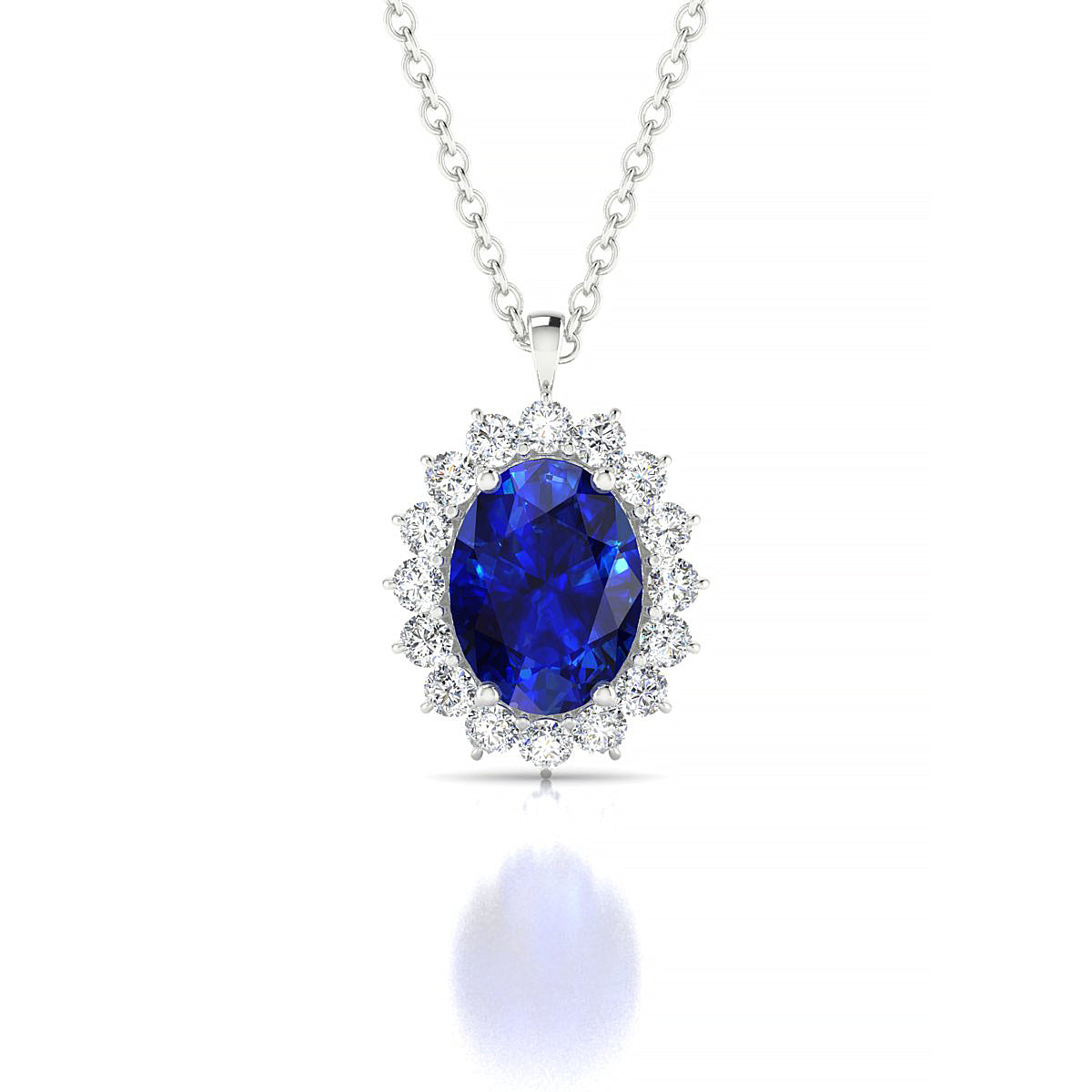 Blossom | 18k White Gold 8 x 6 mm Oval Sapphire Pendant