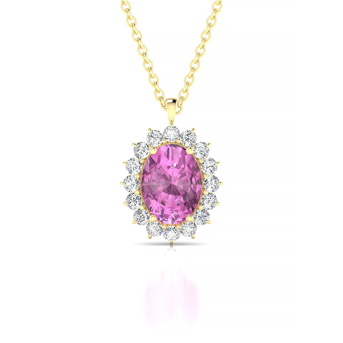 Blossom | 18k Yellow Gold 8 x 6 mm Oval Pink Sapphire Pendant