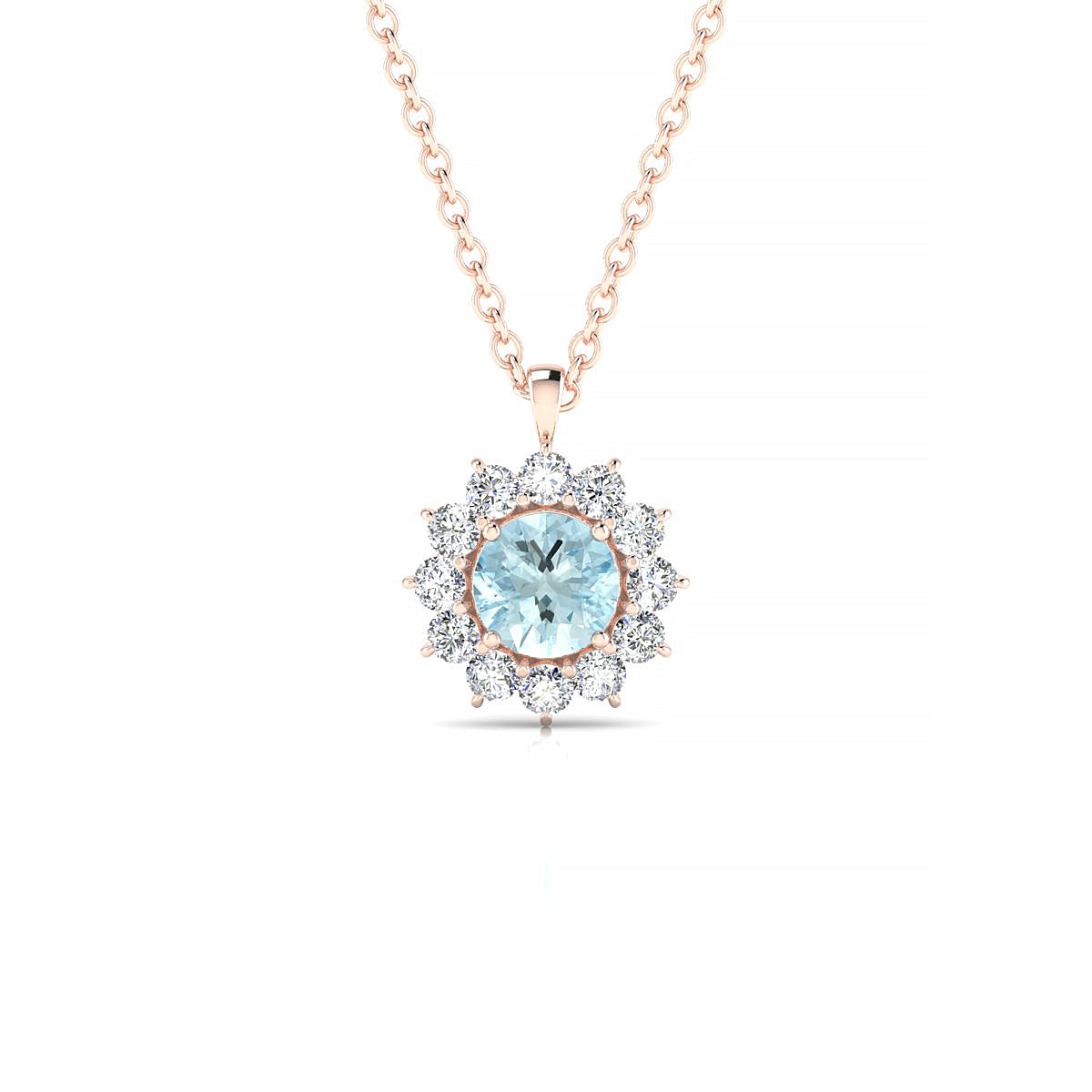 Blossom | 18k Rose Gold 4.5 mm Round Aquamarine Pendant