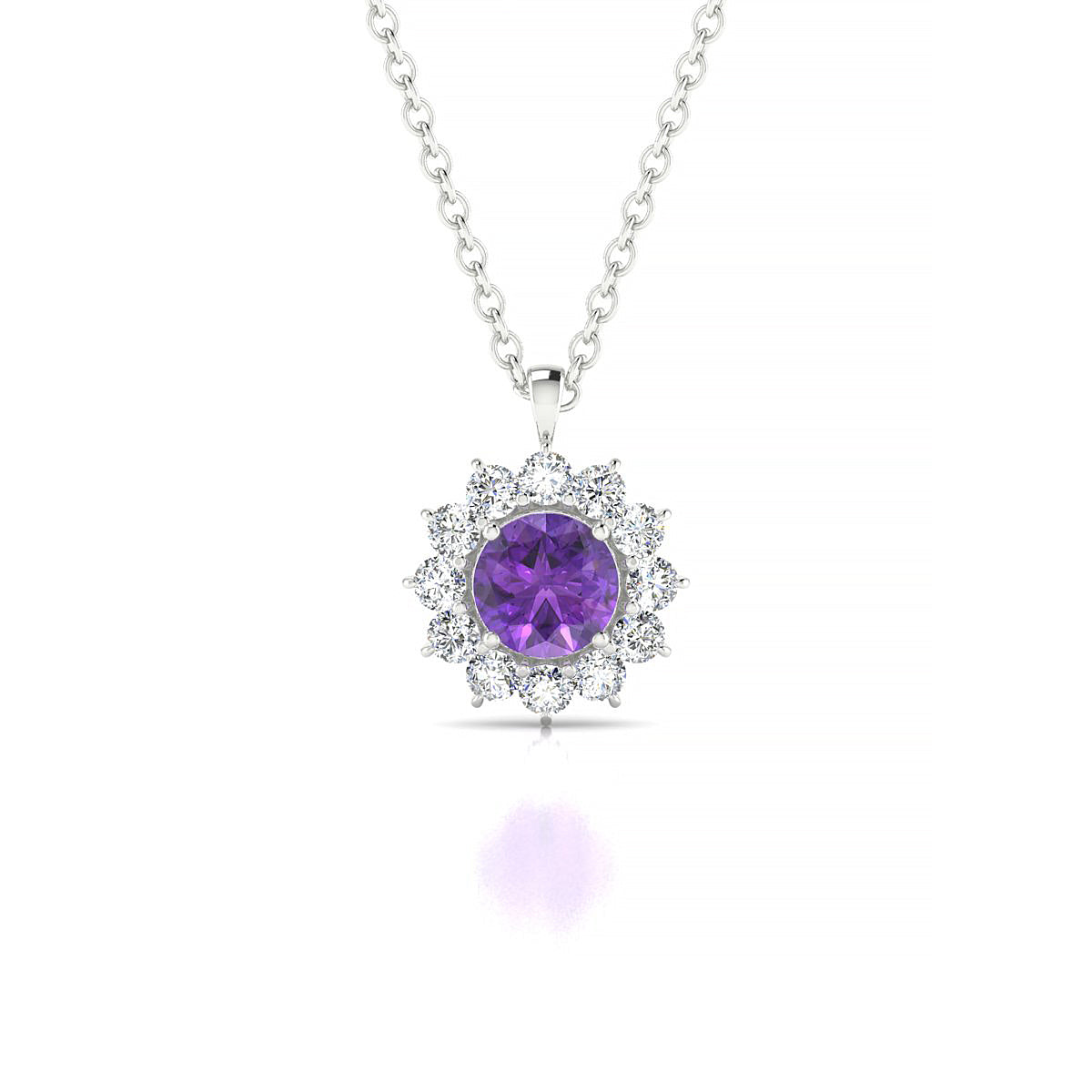 Blossom | 18k White Gold 4.5 mm Round Amethyst Pendant
