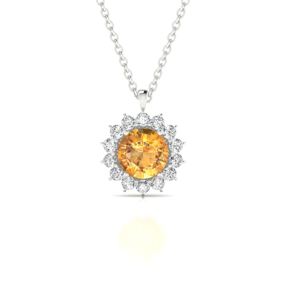 Blossom | 18k White Gold 6 mm Round Citrine Pendant