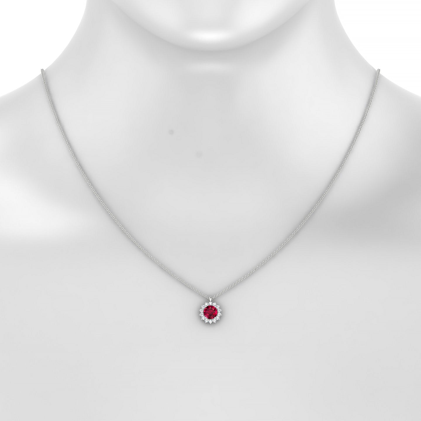 Blossom | 18k White Gold 6 mm Round Ruby Pendant