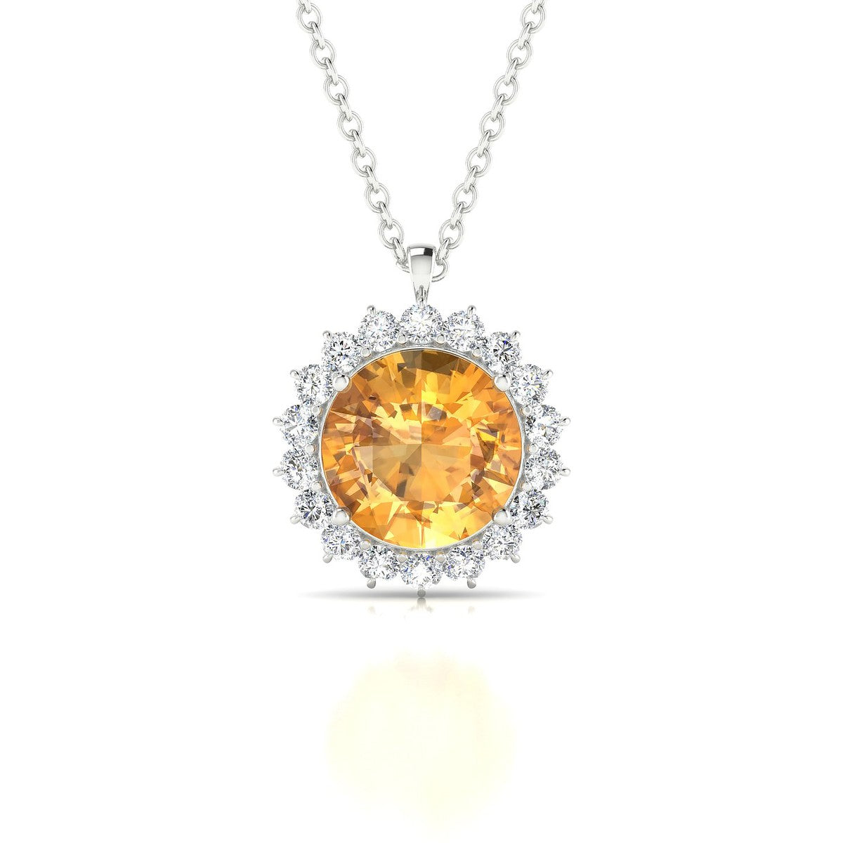 Blossom | 18k White Gold 8 mm Round Citrine Pendant