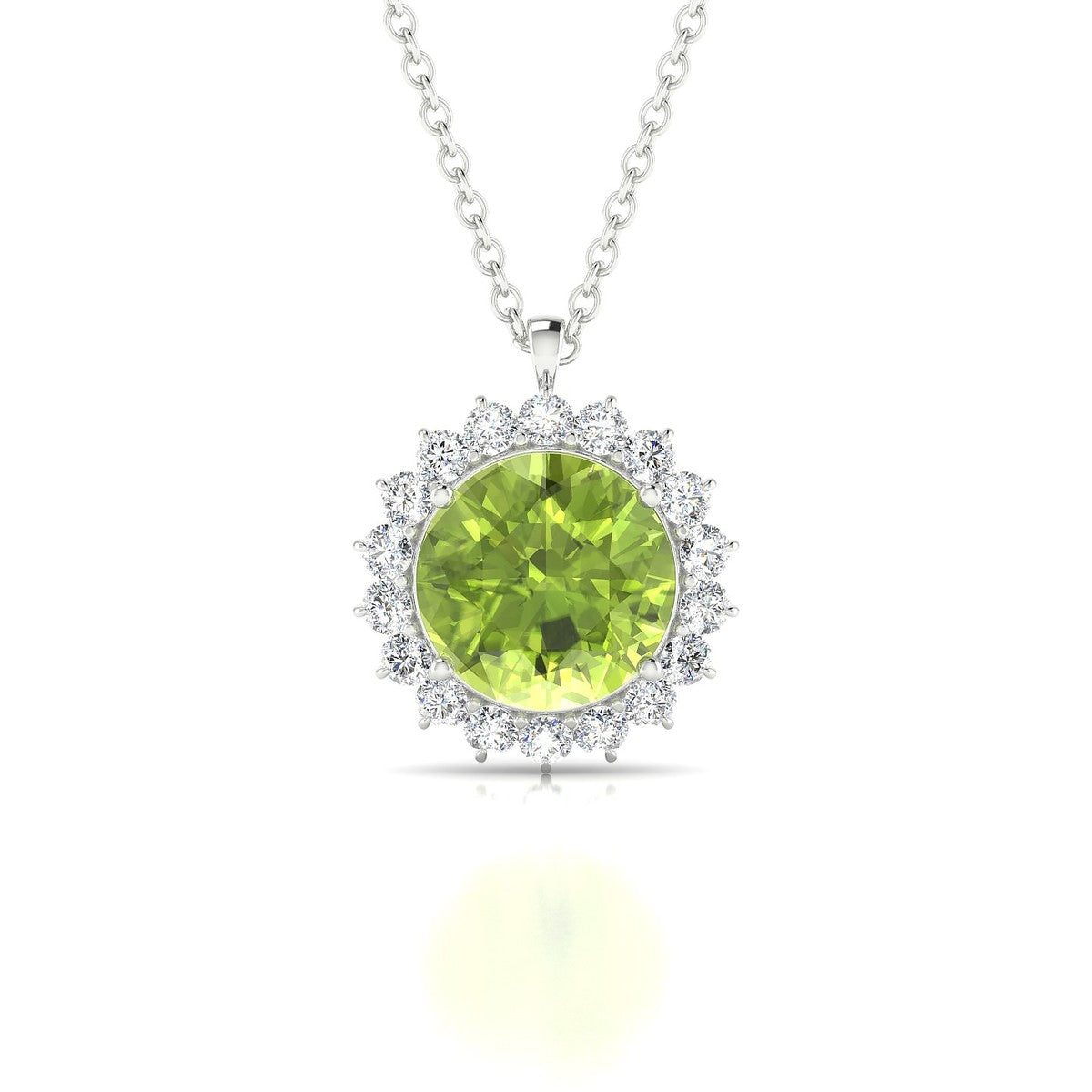 Blossom | 18k White Gold 8 mm Round Peridot Pendant