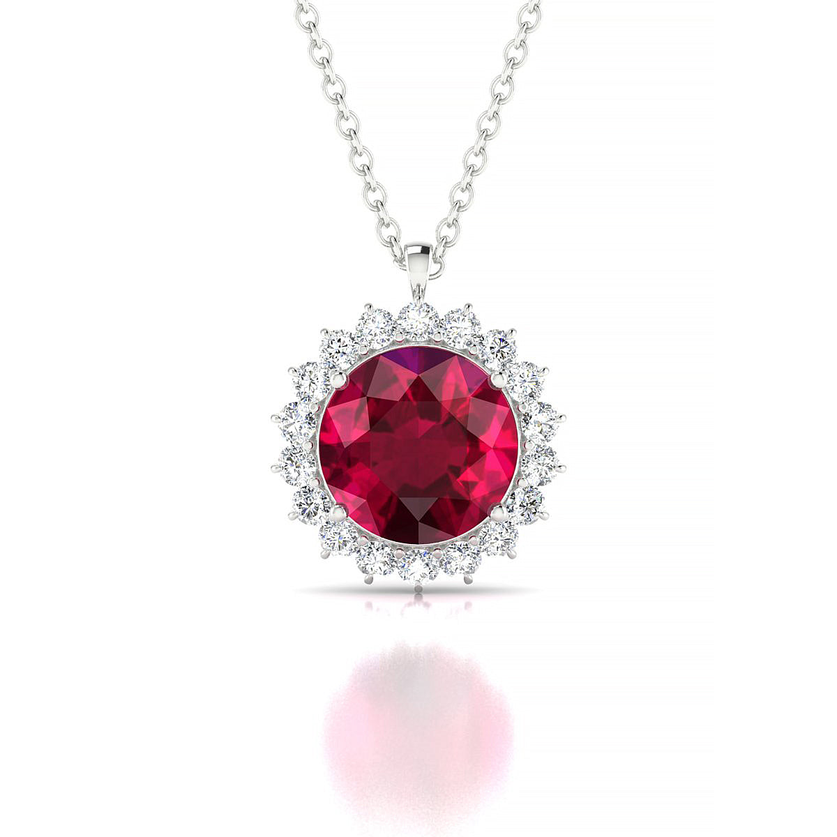 Blossom | 18k White Gold 8 mm Round Ruby Pendant