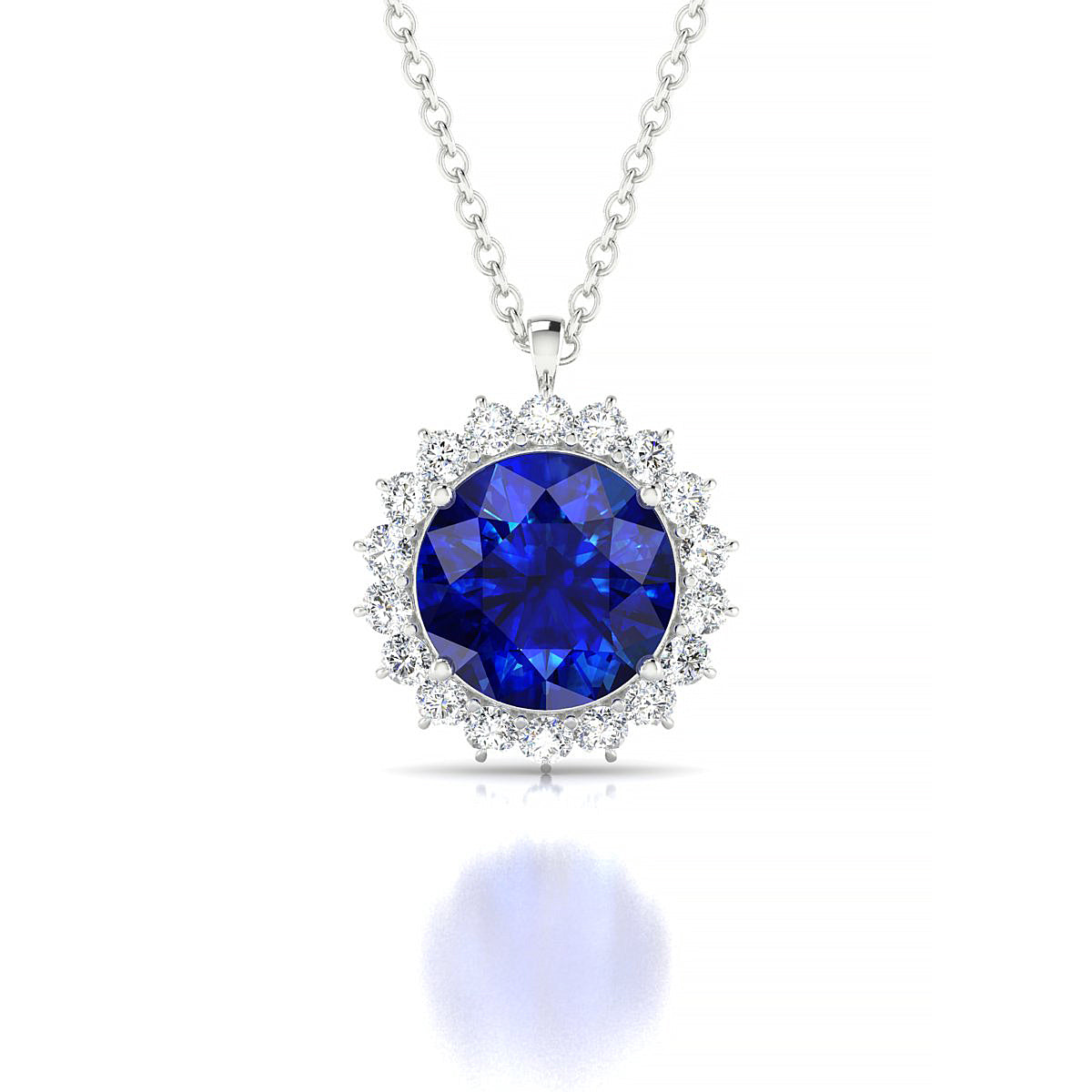 Blossom | 18k White Gold 8 mm Round Sapphire Pendant