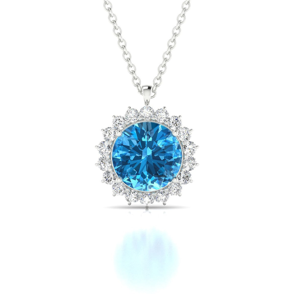 Blossom | 18k White Gold 8 mm Round Topaz Pendant