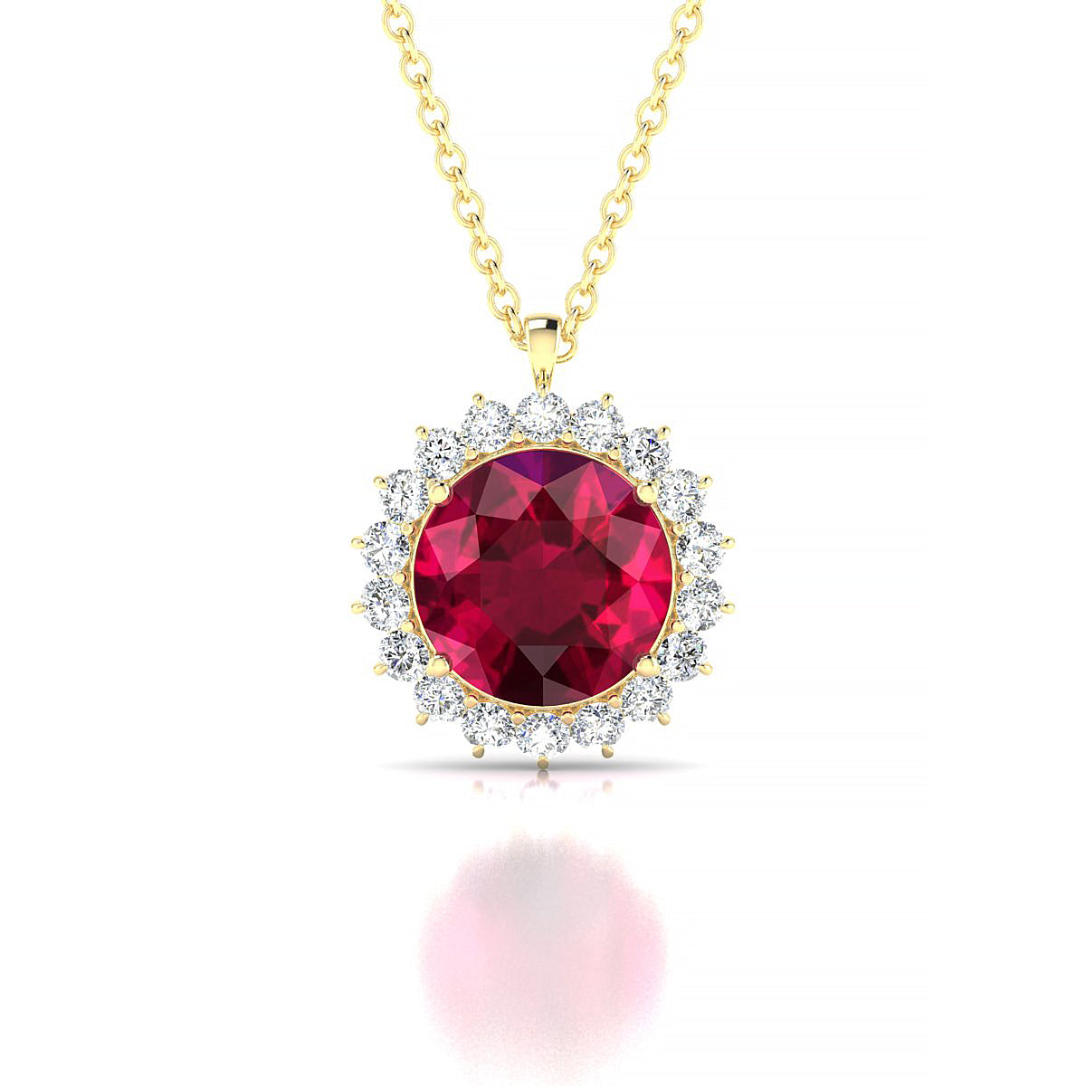 Blossom | 18k Yellow Gold 8 mm Round Ruby Pendant