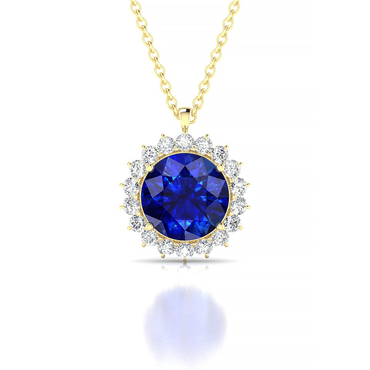 Blossom | 18k Yellow Gold 8 mm Round Sapphire Pendant