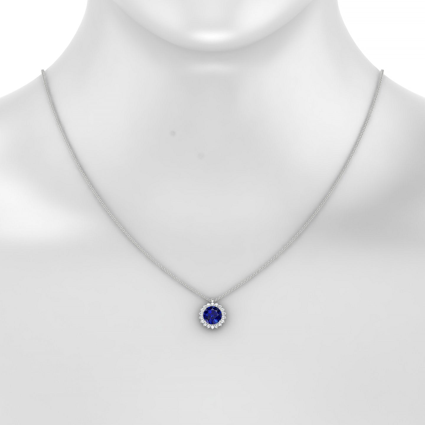 Blossom | 18k White Gold 8 mm Round Sapphire Pendant