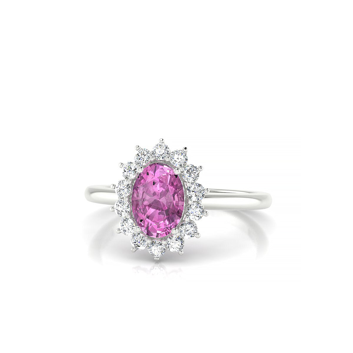 Blossom | 18k White Gold 7 x 5 mm Oval Pink Sapphire Ring