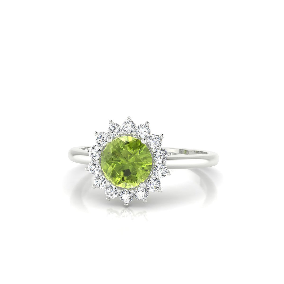 Blossom | 18k White Gold 6 mm Round Peridot Ring
