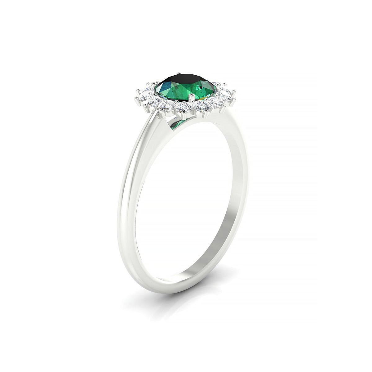 Blossom | 18k White Gold 6 mm Round Emerald Ring