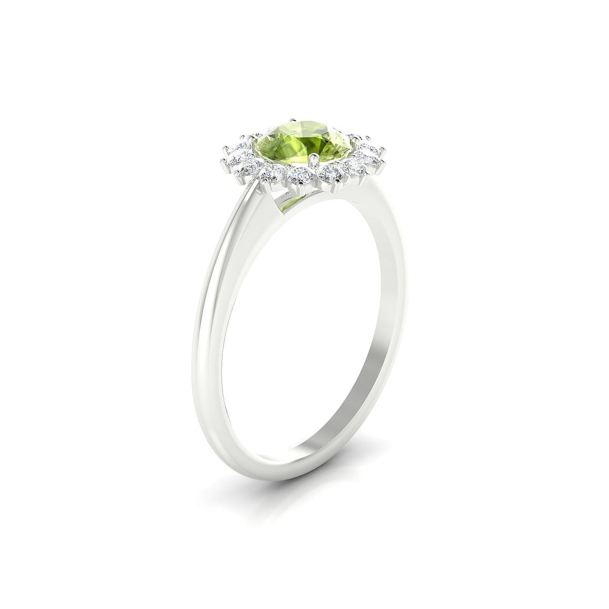 Blossom | 18k White Gold 6 mm Round Peridot Ring
