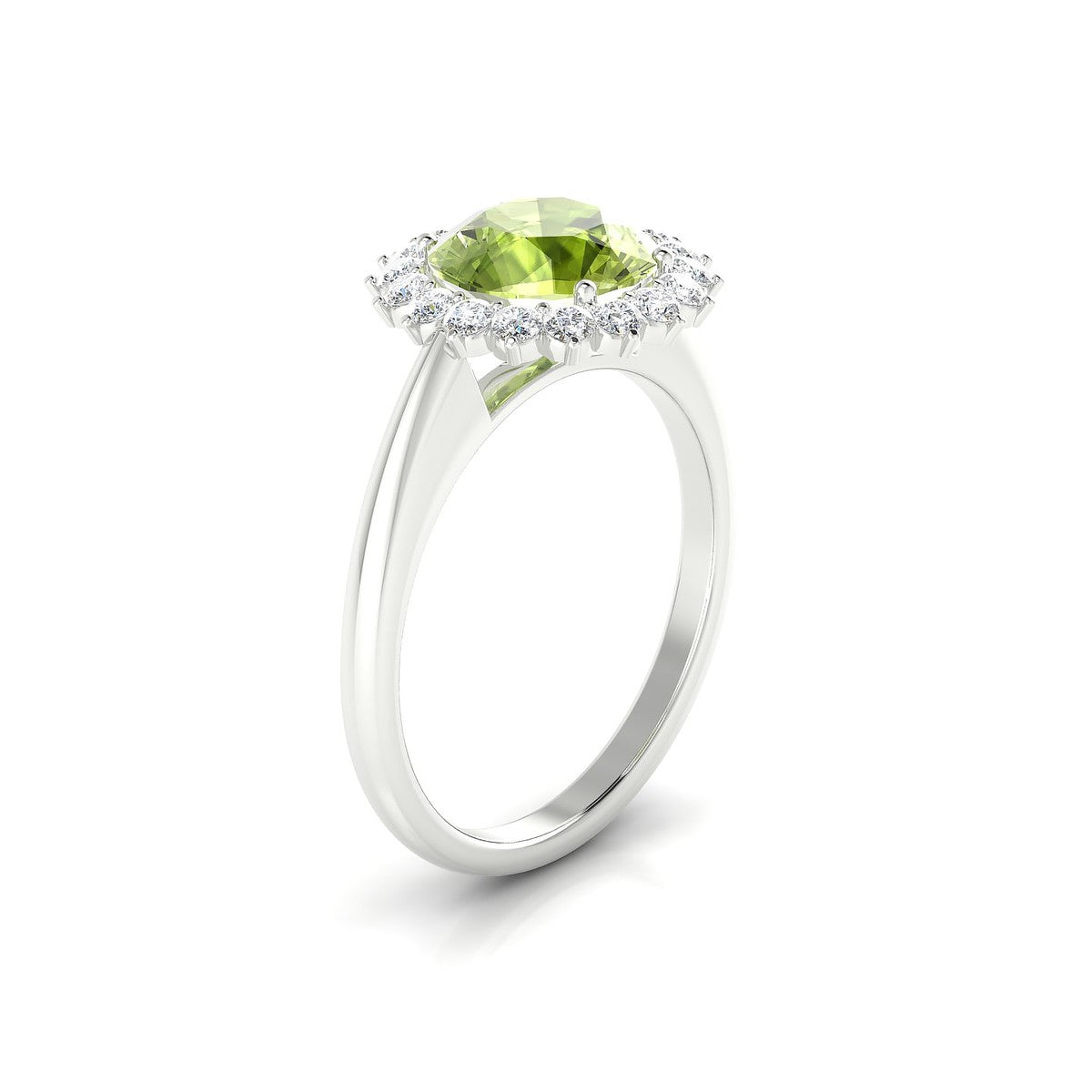 Blossom | 18k White Gold 8 mm Round Peridot Ring