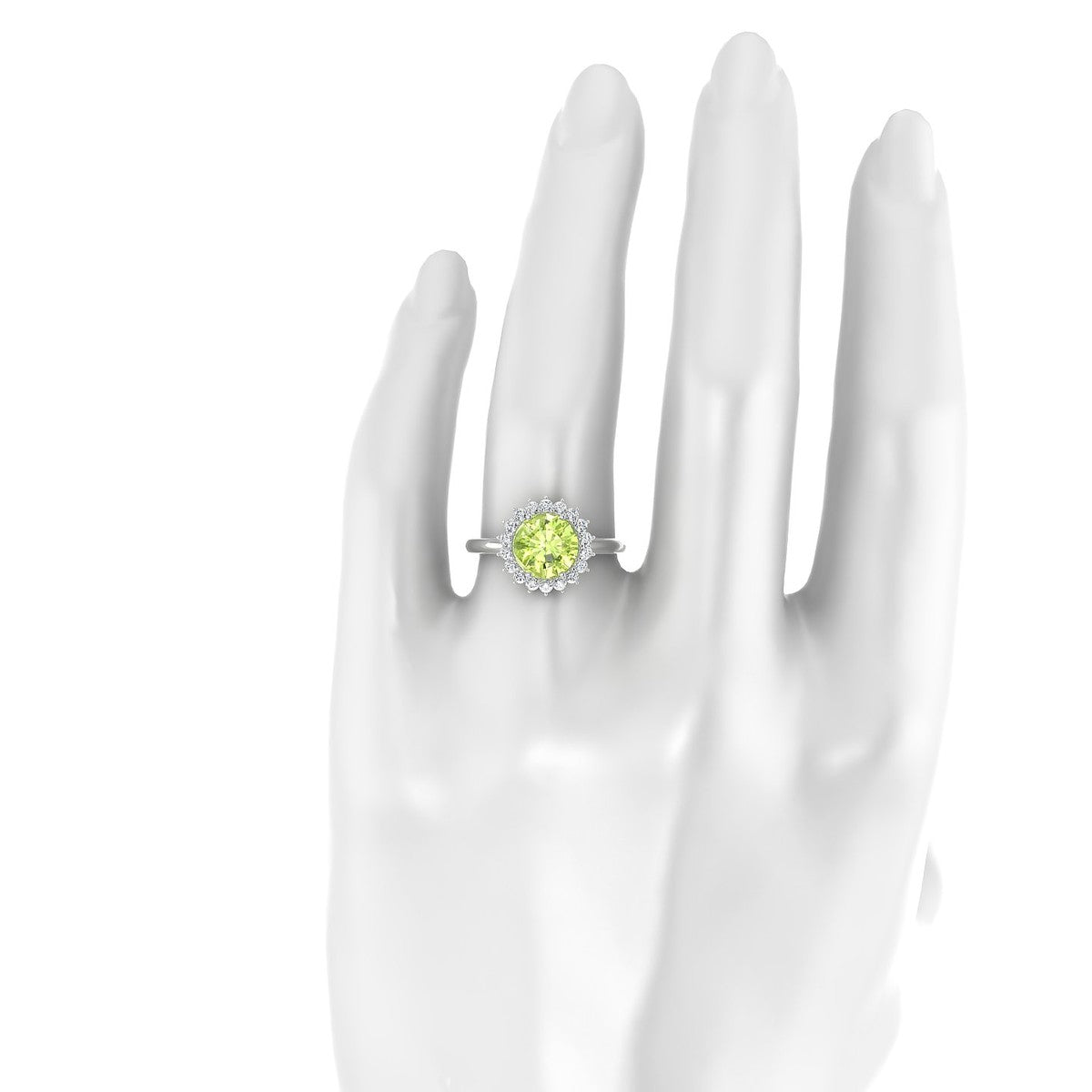 Blossom | 18k White Gold 8 mm Round Peridot Ring