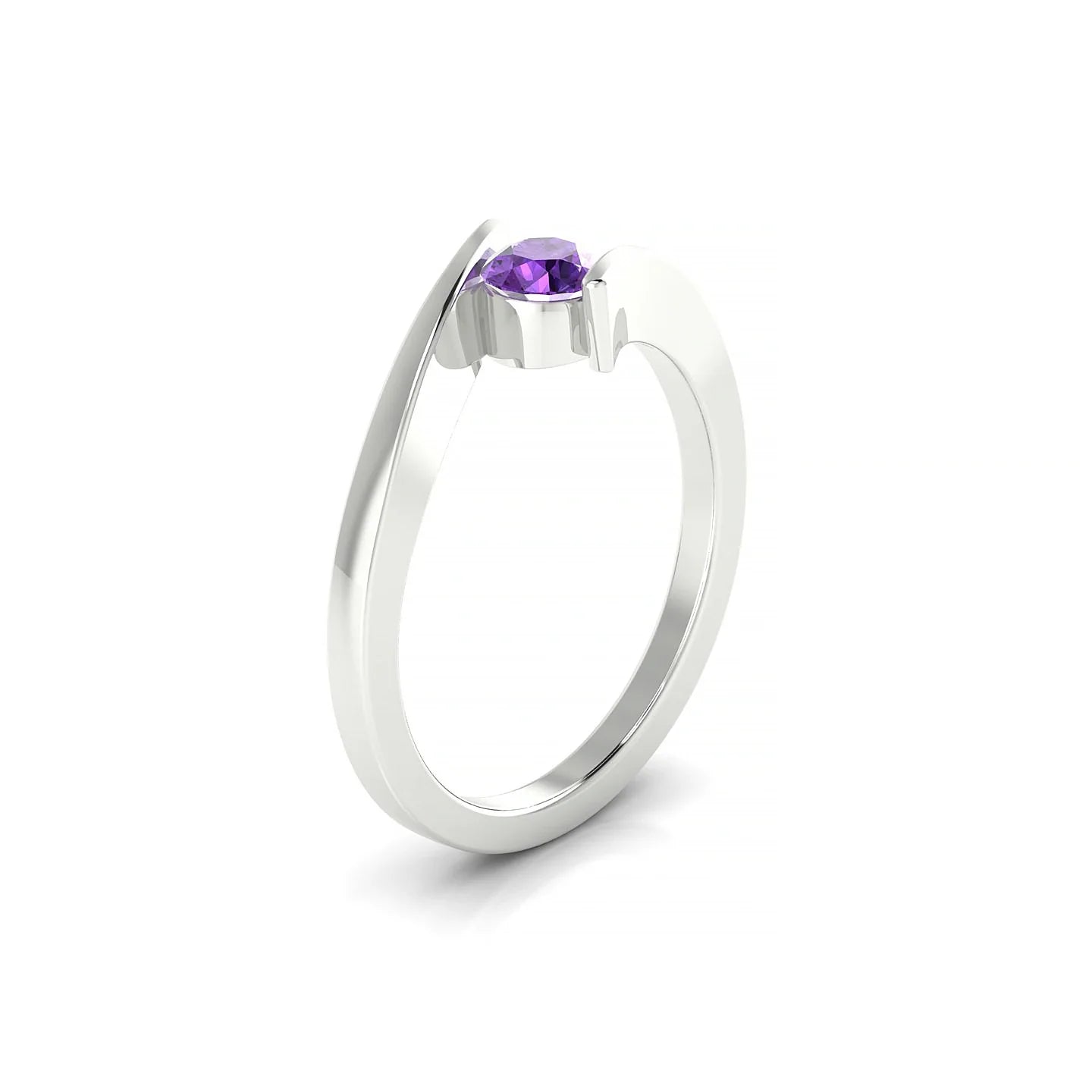 Brim | 18k White Gold 4.5 mm Round Amethyst Ring