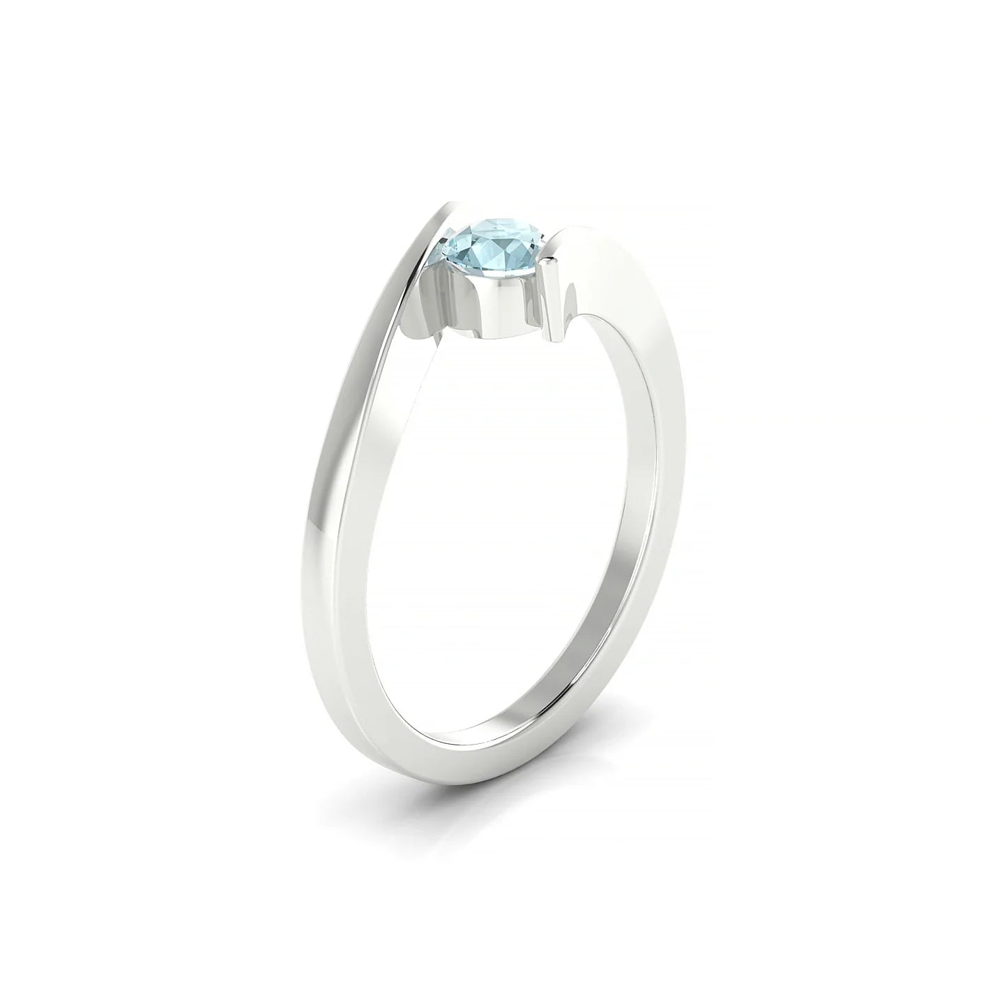 Brim | 18k White Gold 4.5 mm Round Aquamarine Ring