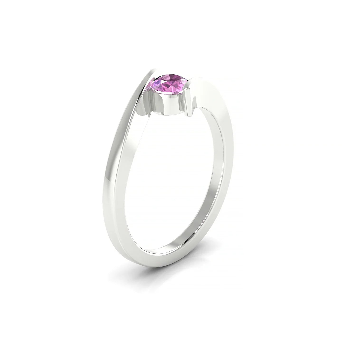 Brim | 18k White Gold 4.5 mm Round Pink Sapphire Ring