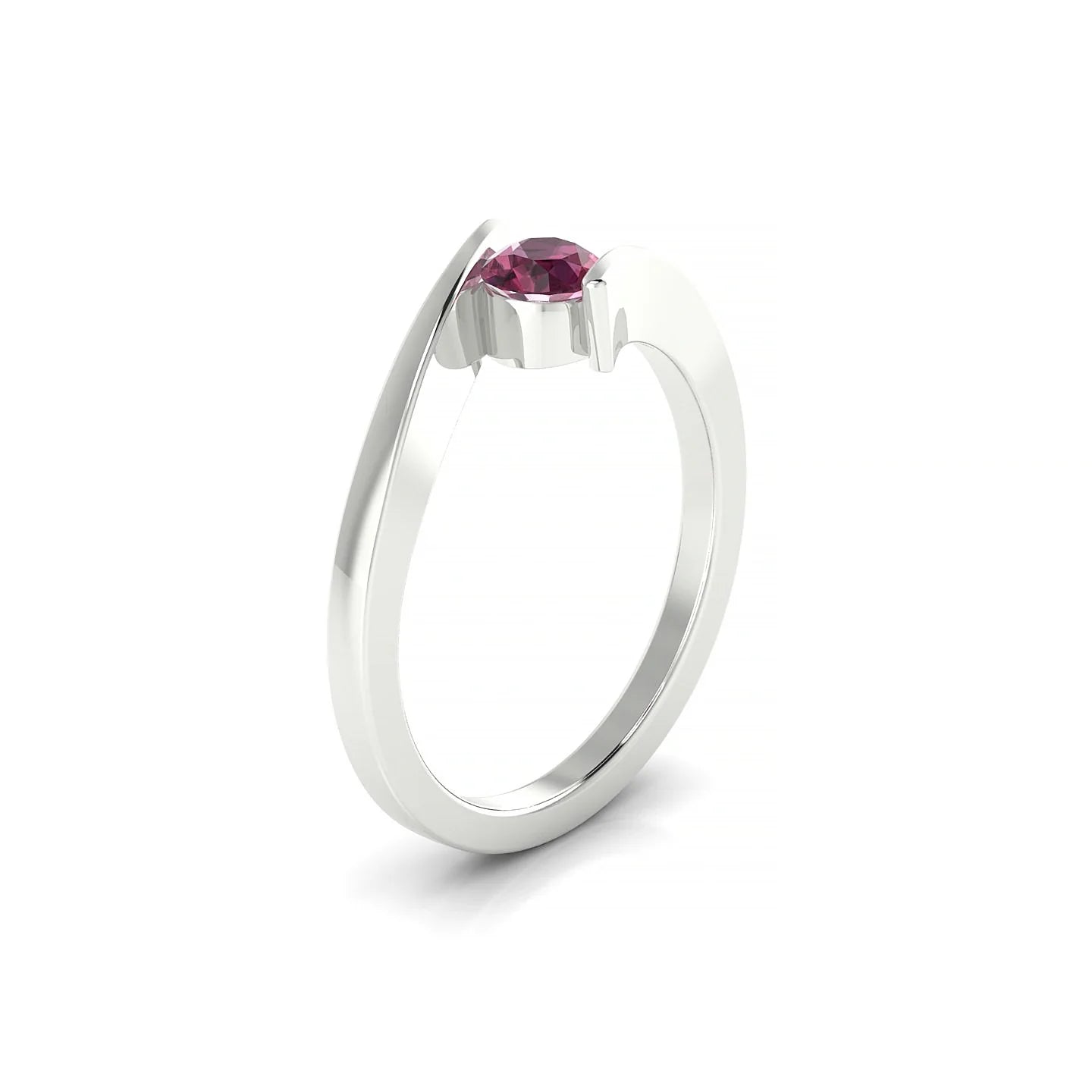 Brim | 18k White Gold 4.5 mm Round Rhodolite Ring